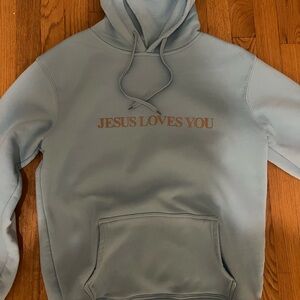 Blue Hoodie Jesus Loves You' Design